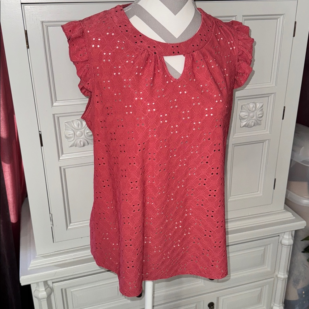 Mauve Top with Short Ruffled Sleeves by Perception Concept Size Large - Picture 1 of 8